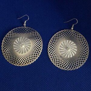 Silver Round Filigree Rhinestone Earrings NWOT